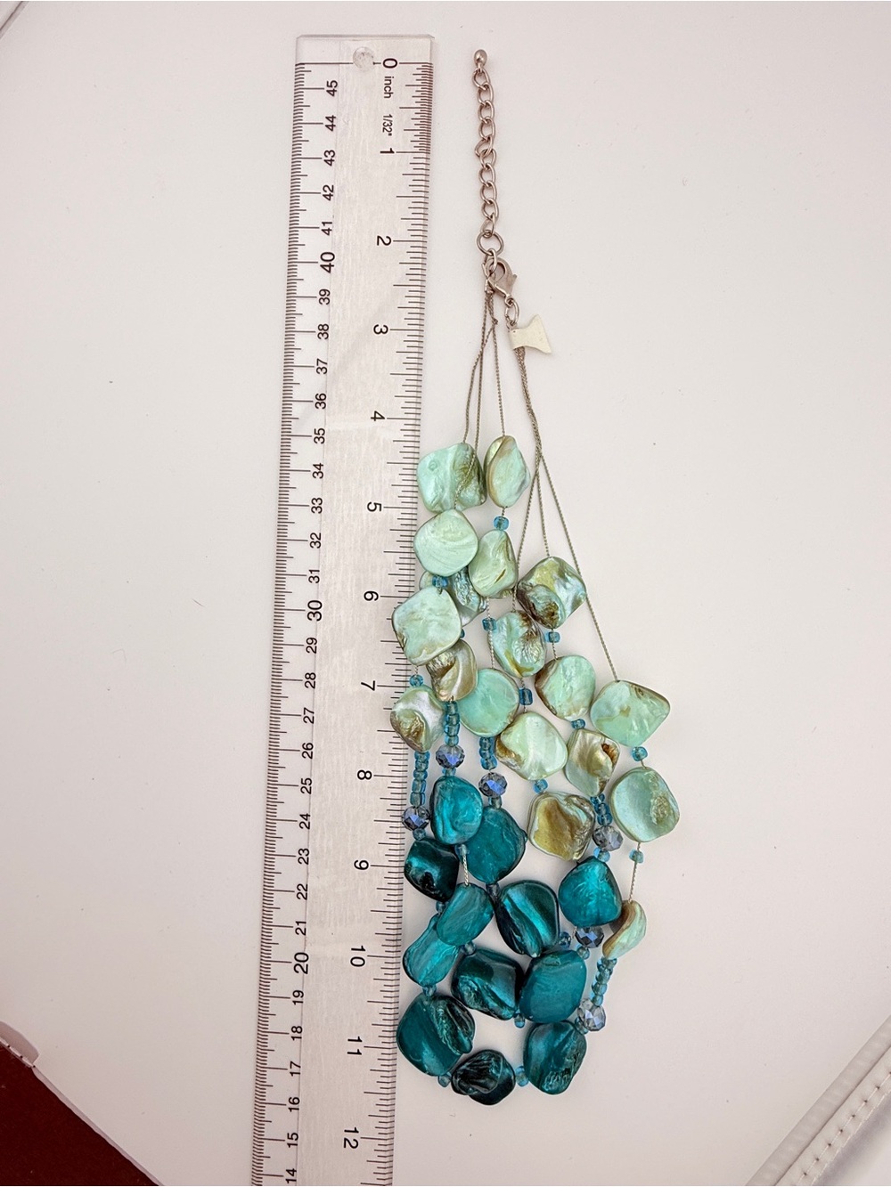 Teal & Seafoam Green 3-Strand Mother of Pearl Shell Necklace - Picture 5 of 7
